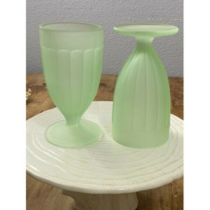 Frosted Green Glass Goblets, Set of two/Original Box